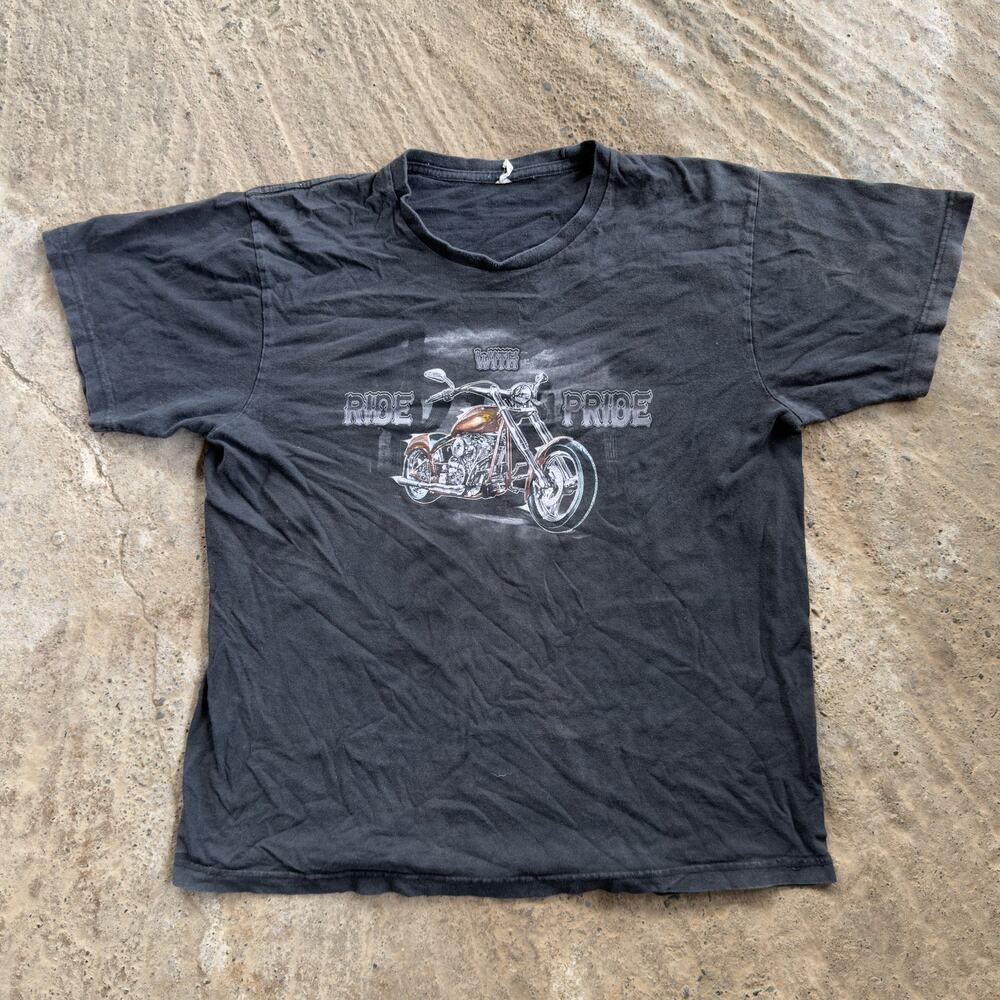Vintage Ride With Pride Motorcycle Biking Eagle Black Shirt Graphic Tee Men's XL